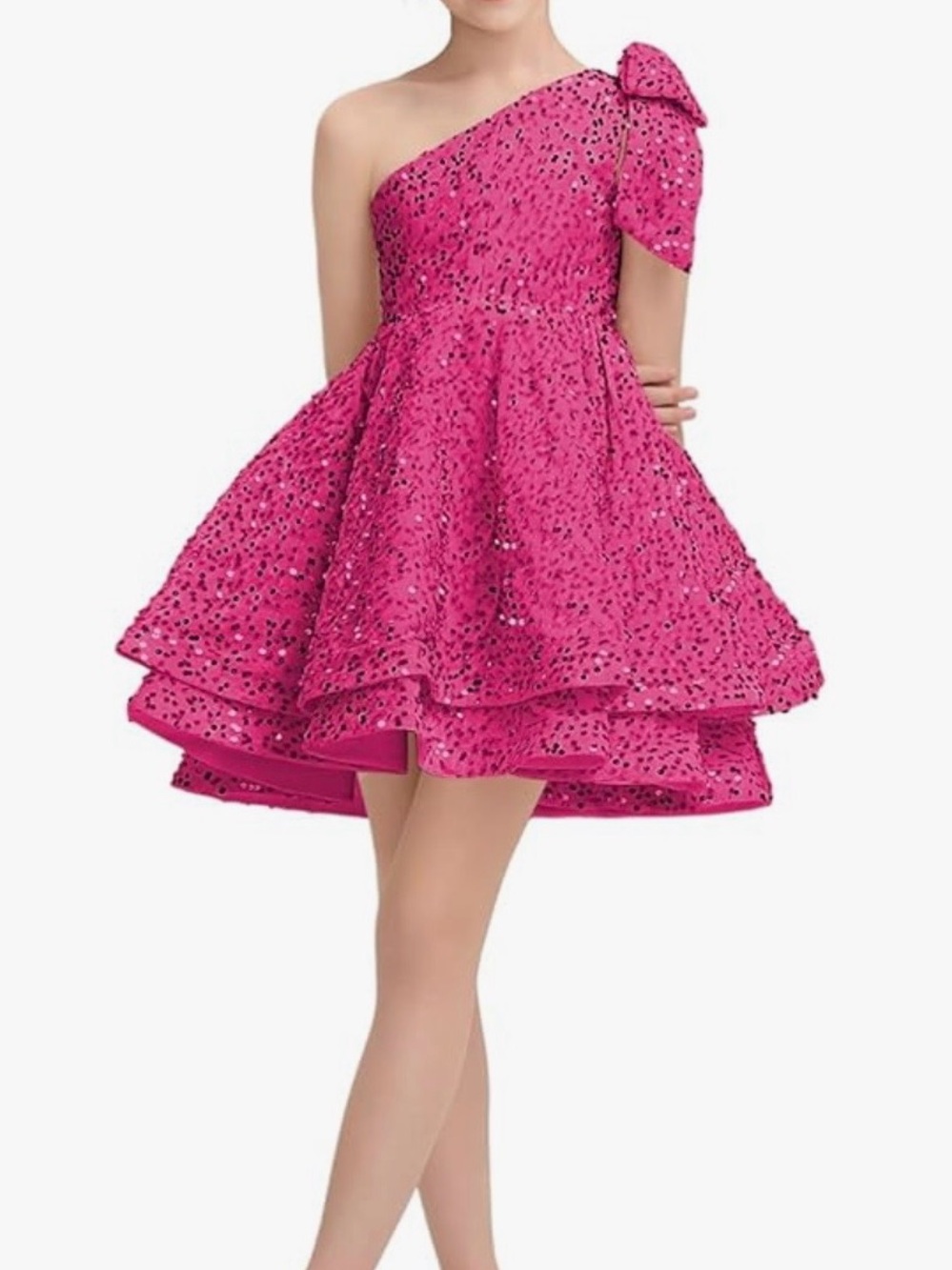 Kids One-Shoulder Hot Pink Sequin Party Dress from Amazon/New